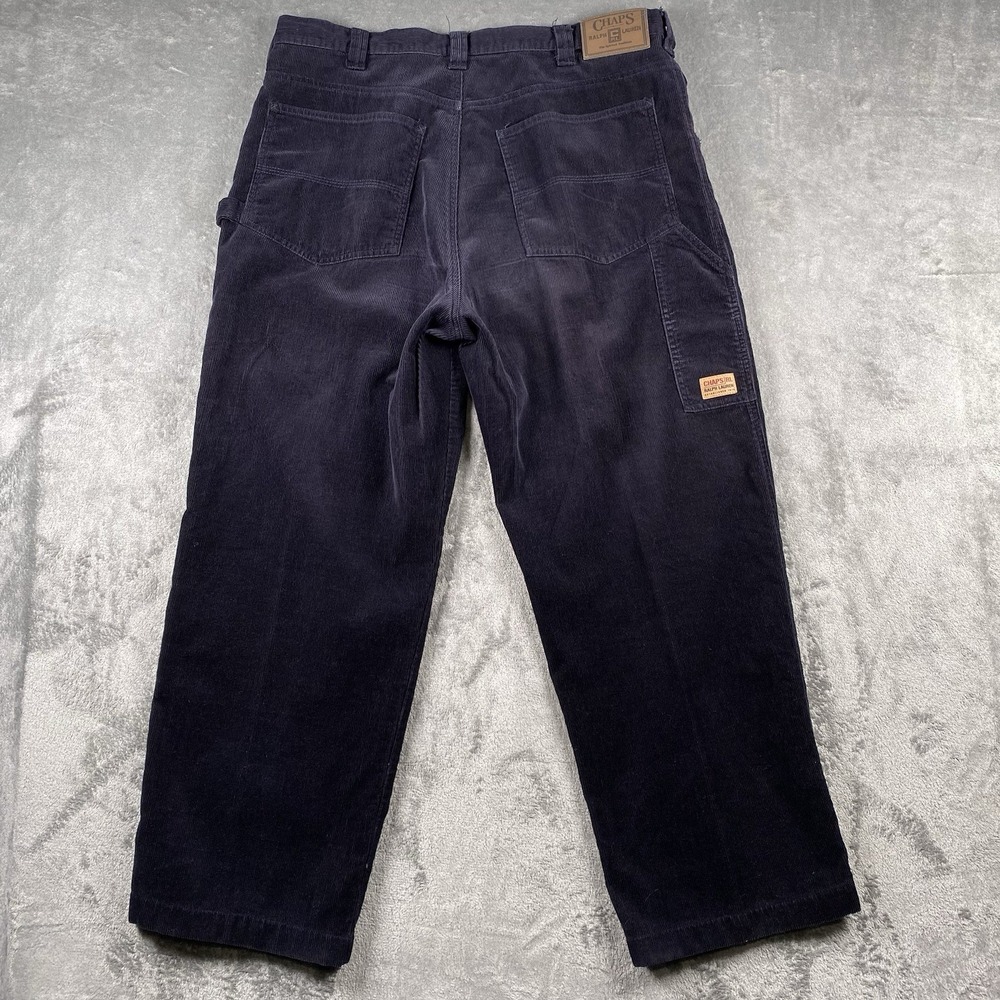 Vintage Chaps Ralph Lauren Pants Mens‎ 36x30 Navy Blue Corduroy Baggy Carpenter
